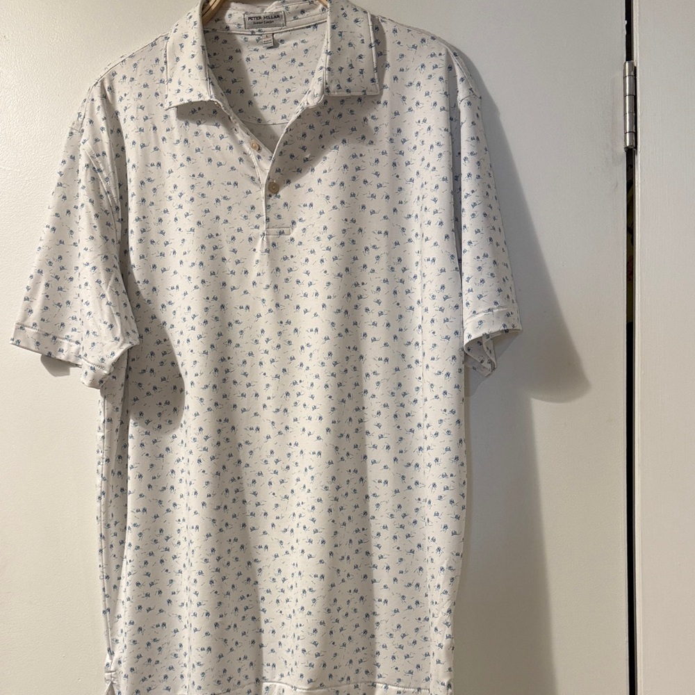 Peter Millar White Polo with Blue Micro Floral Print